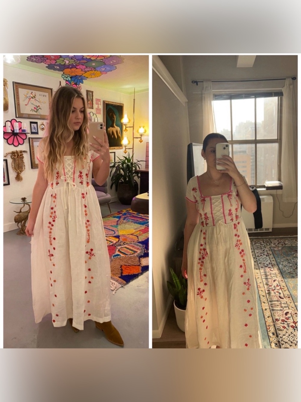 Tach Clothing Rafaella Embroidered Midi Dress Floral Linen Blend Sz M